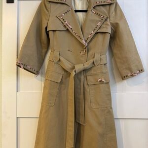 BCBGMaxAzria Tan Trench Coat with Pink Details